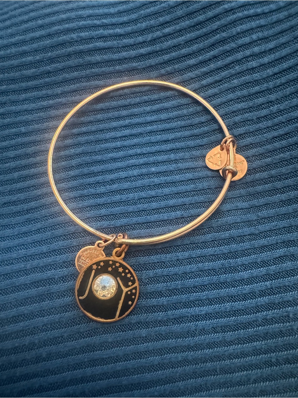 Alex and Ani Rose Gold Bangle with Black Enamel Joy Charm